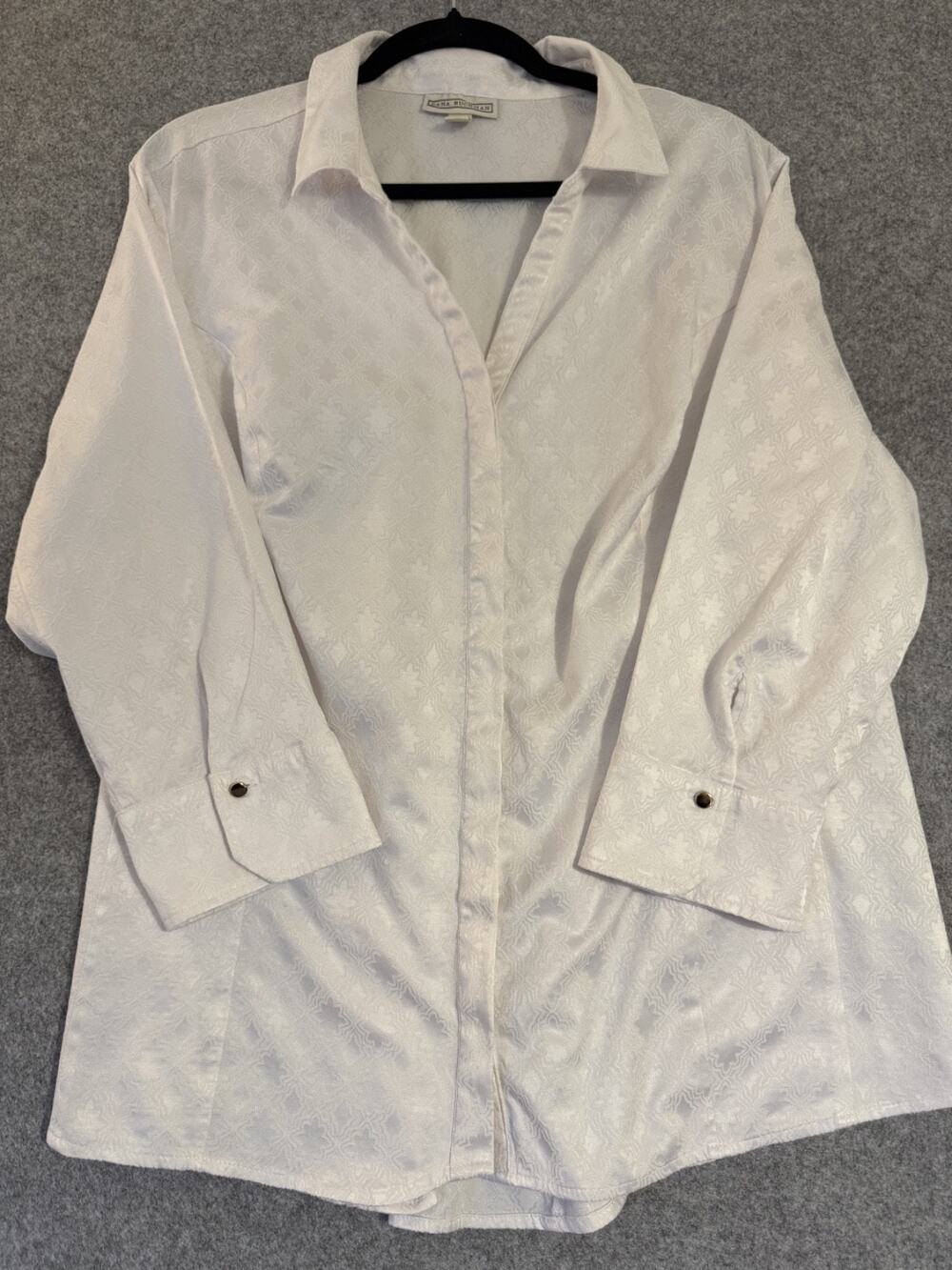 Dana Buchman Blouse Womens 3X White Jacquard Button Front Career Top